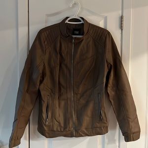 Brown faux leather bomber